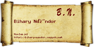 Bihary Nándor névjegykártya